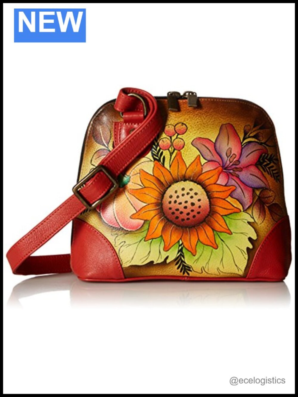 Genuine Leather Hand-Painted Small Zip-Around Organizer Bag Purse
